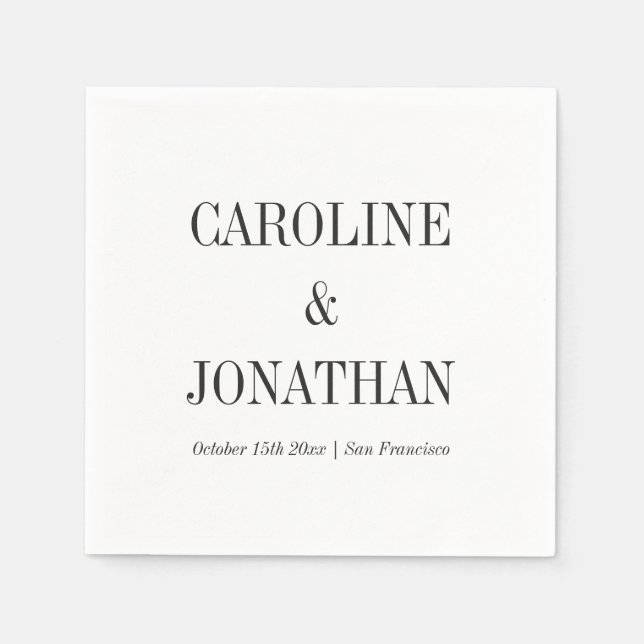 Servilleta De Papel Minimal Elegant Black White Serif Wedding Names (Anverso)