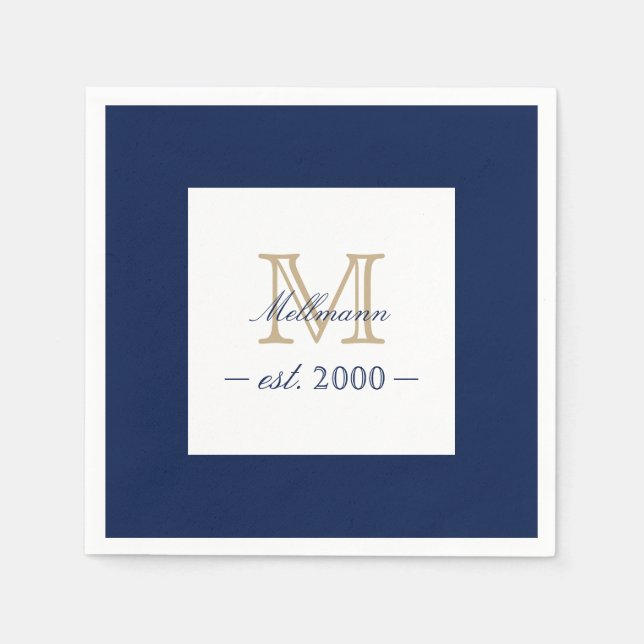 Servilleta De Papel Minimal Elegant Gold Monogram Family Year Est. (Anverso)
