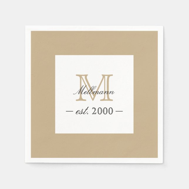 Servilleta De Papel Minimal Elegant Gold Monogram Family Year Est. (Anverso)