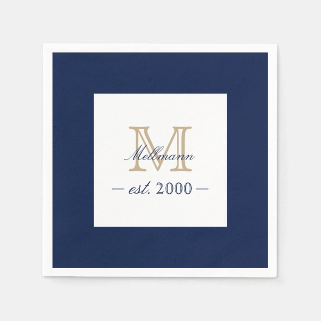Servilleta De Papel Minimal Elegant Gold Monogram Family Year Est. (Anverso)