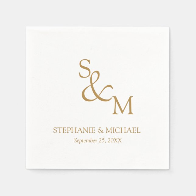Servilleta De Papel Minimal Gold Script Monogram Wedding (Anverso)