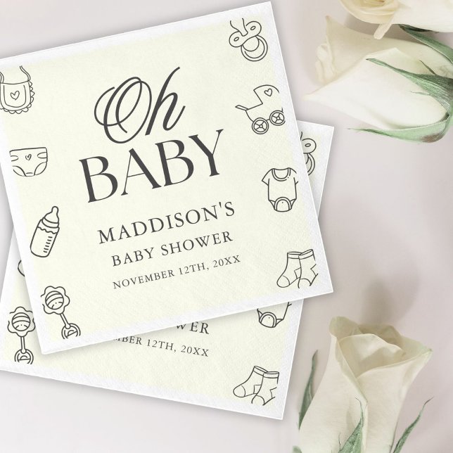 Servilleta De Papel Minimal Hand Drawn Gender Neutral Baby Shower (Subido por el creador)