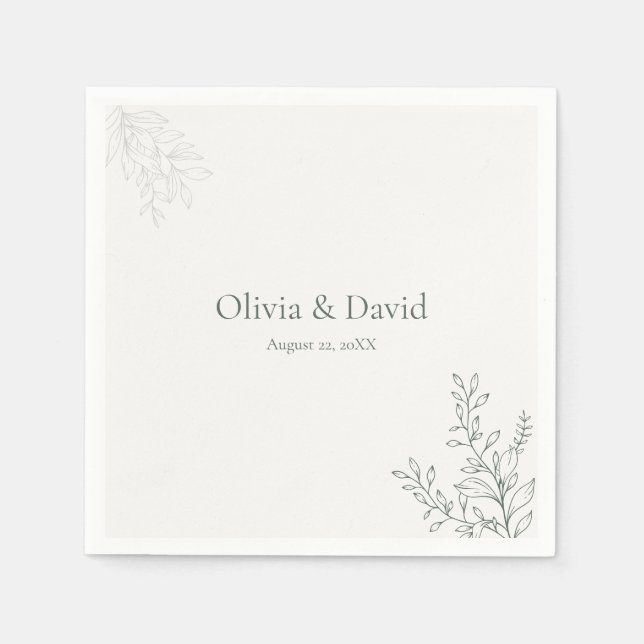 Servilleta De Papel Minimal Sage Green Botanical Wedding Napkin (Anverso)