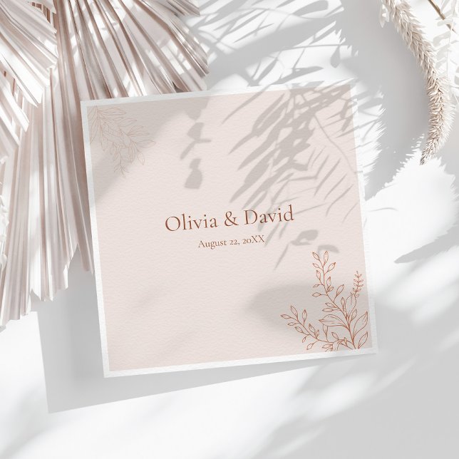 Servilleta De Papel Minimal Terracotta Botanical Wedding Napkin (Minimal Terracotta Botanical Wedding Napkin on a white wedding table with neutral dry botanicals)