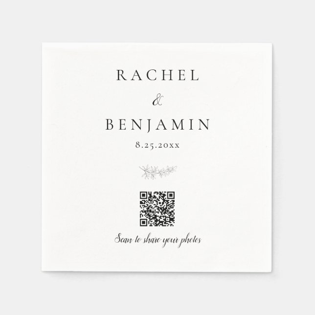 Servilleta De Papel Minimal Wedding QR Code Photo Sharing Elegant (Anverso)