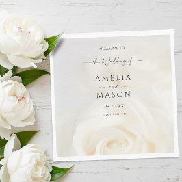 Servilleta De Papel Minimal White Rose Elegant Script Wedding Welcome 