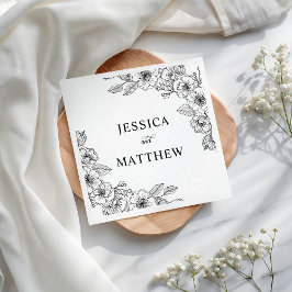 Servilleta De Papel Minimalist Black and White Floral 