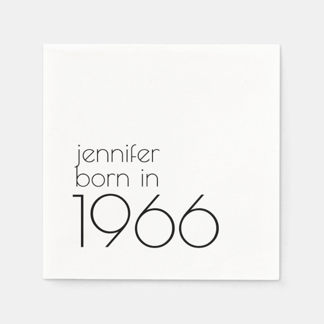 Servilleta De Papel Minimalist Born in 1966 Black 60th Birthday Party (Anverso)