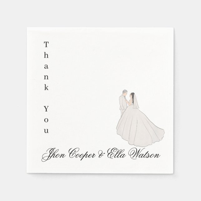 Servilleta De Papel Minimalist Bride and Groom Wedding Illustration (Anverso)