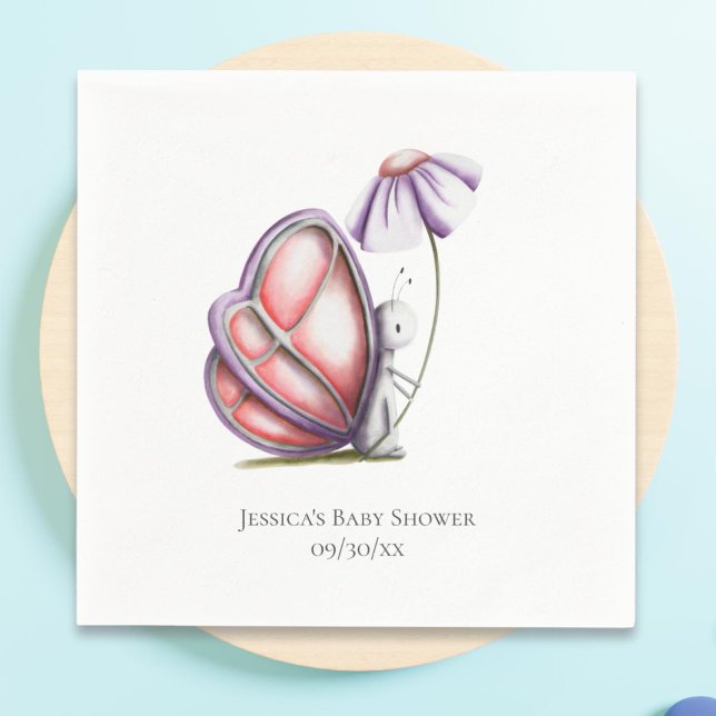 Servilleta De Papel Minimalist Butterfly Flower Baby Shower (Subido por el creador)