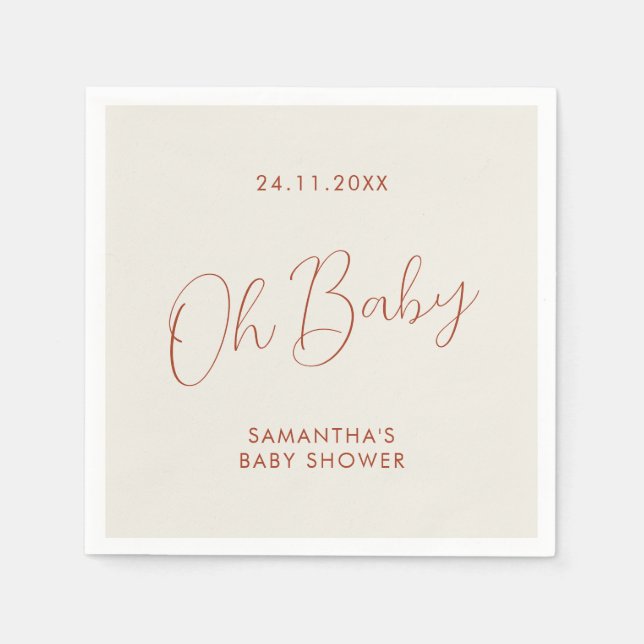 Servilleta De Papel Minimalist Chic Script ivory Oh Baby Shower (Anverso)