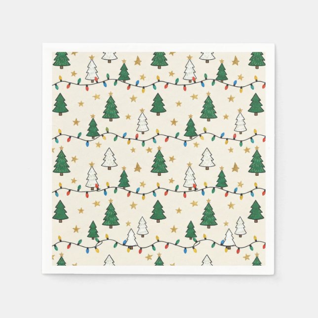 Servilleta De Papel Minimalist Christmas Tree Lights Pattern Party (Anverso)