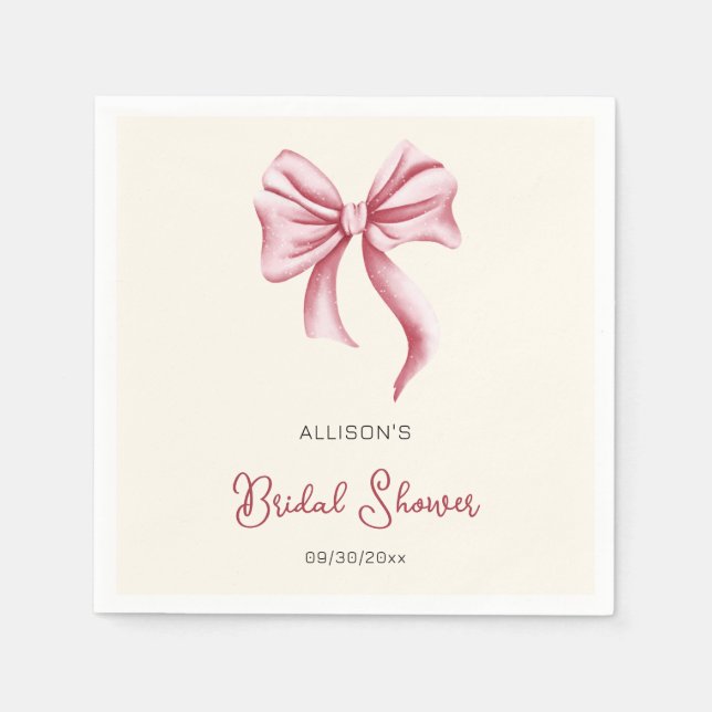 Servilleta De Papel Minimalist Cream Blush Pink Bow Bridal Shower (Anverso)