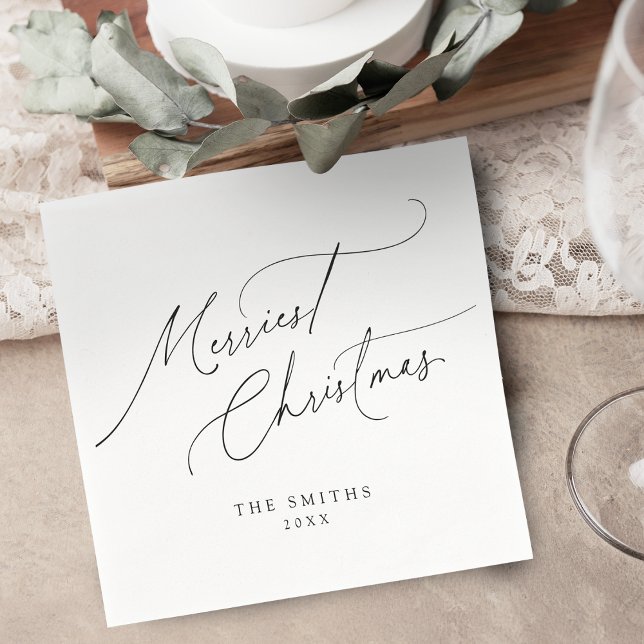 Servilleta De Papel Minimalist Elegant Script Merriest Christmas (Minimalist Elegant Script Merriest Christmas Napkins)