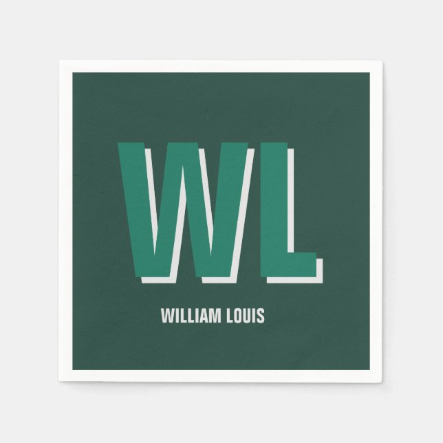 Servilleta De Papel Minimalist Emerald Green Personalized Monogram  (Anverso)