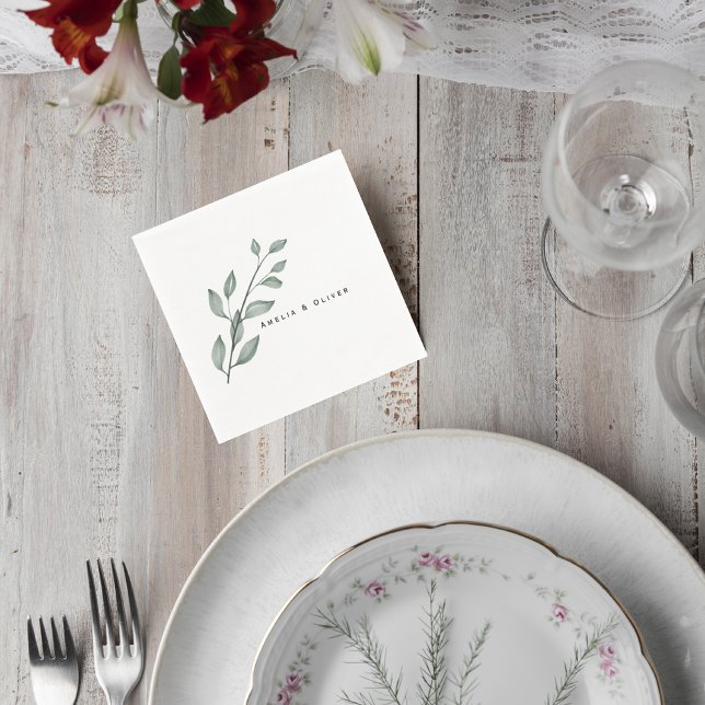 Servilleta De Papel Minimalist Greenery Wedding Cocktail Napkins (Subido por el creador)
