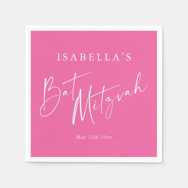 Servilleta De Papel Minimalist Hot Pink Custom Bat Mitzvah Welcome (Anverso)