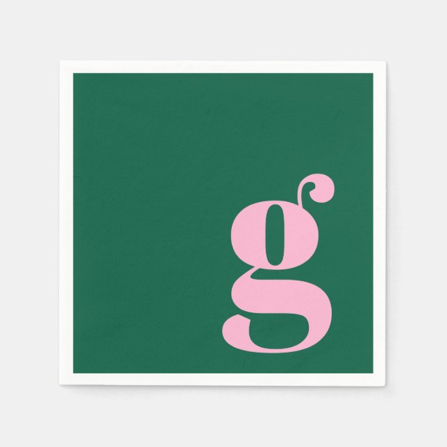 Servilleta De Papel Minimalist Monogrammed Initial in Pink and Green (Anverso)