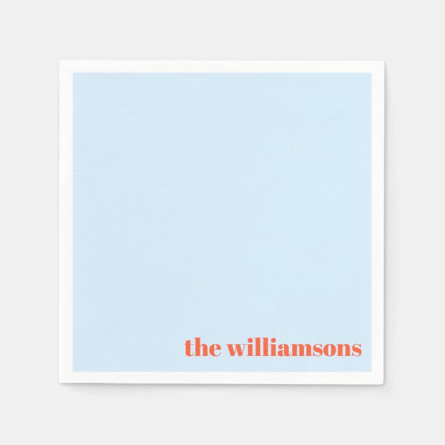 Servilleta De Papel Minimalist Monogrammed Name Retro Simple Soft Blue (Anverso)