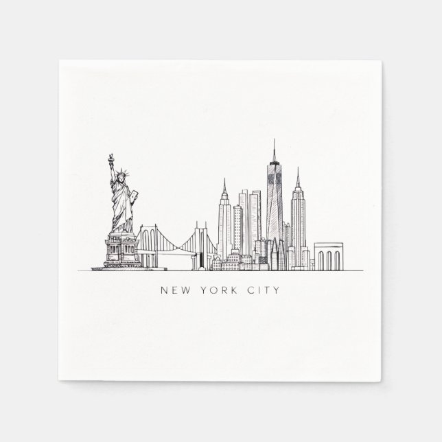 Servilleta De Papel Minimalist New York City Skyline Line Art (Anverso)