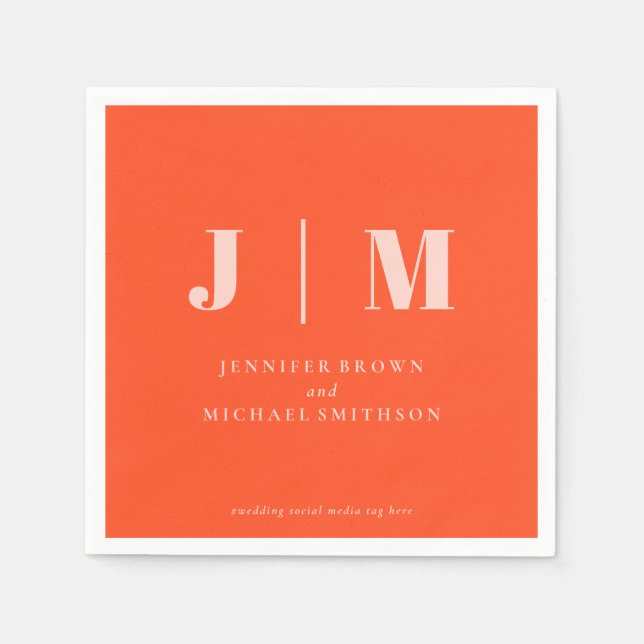 Servilleta De Papel Minimalist Orange Pink Wedding (Anverso)