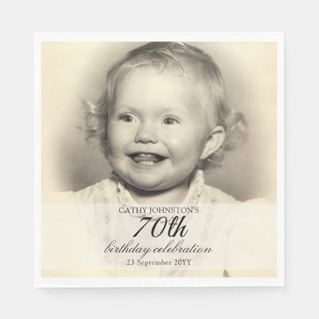 Servilleta De Papel Minimalist Photo 70th Birthday (Anverso)