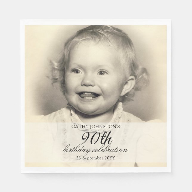 Servilleta De Papel Minimalist Photo 90th Birthday (Anverso)