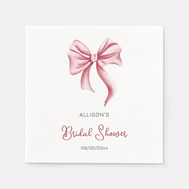 Servilleta De Papel Minimalist Pink Bow Bridal Shower (Anverso)