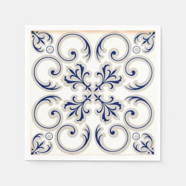 Servilleta De Papel Minimalist Portuguese  Blue and White Classic Patt (Anverso)