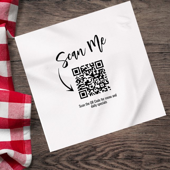 Servilleta De Papel Minimalist QR Code Scan Me Restaurant Custom (Minimalist restaurant napkin with Scan Me QR code design.)