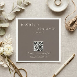 Servilleta De Papel Minimalist Wedding QR Share Photos Taupe