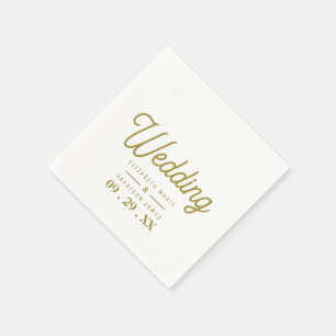 Servilleta De Papel Minimalista - Blanco y Oro - Boda