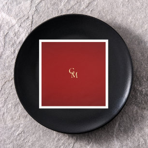 Servilleta De Papel Minimalista Boda de Monograma Rojo y Oro Lujoso