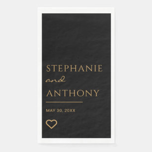 Servilleta De Papel Minimalista Boda moderno del Corazón Negro y Oro