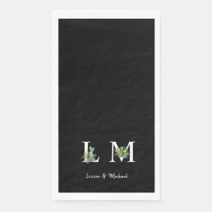 Servilleta De Papel Minimalista Cactus Monograma Nombre Negro