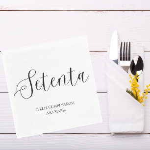 Servilleta De Papel Minimalista Cumpleaños 70 Negro y Blanco Español