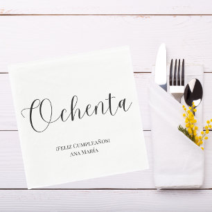 Servilleta De Papel Minimalista Cumpleaños 80 Negro y Blanco Español