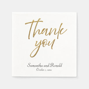 Servilleta De Papel Minimalista de oro y blanco Gracias Boda