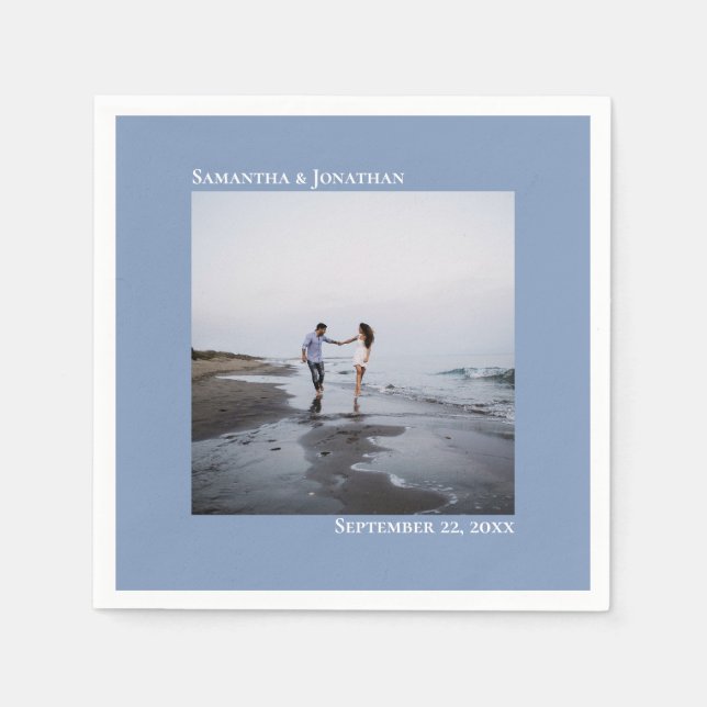 Servilleta De Papel Minimalista elegante y moderno foto de Boda azul t (Anverso)