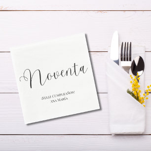 Servilleta De Papel Minimalista en Blanco y Negro Cumpleaños 90 en Esp