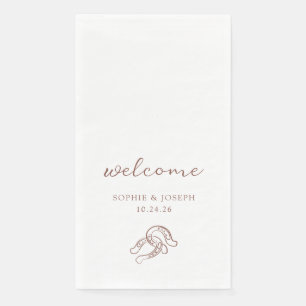 Servilleta De Papel Minimalista Herradura   Boda Marrón y Blanco