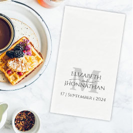 Servilleta De Papel Minimalista Simple Fecha Nombre Monograma Boda Gri