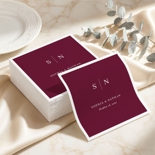 Servilleta De Papel Minimalista y Chic Burdeos Boda