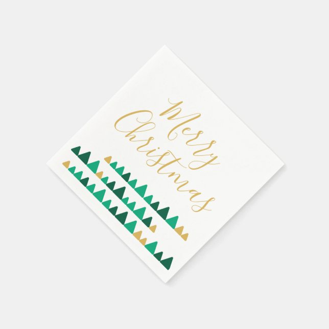 Servilleta De Papel Minimalistic Green & Golden Trees Merry Christmas (Borde)