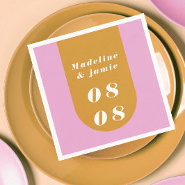 Servilleta De Papel Mínimo Arco Retro Moderno Rosa y Amarillo Negrita