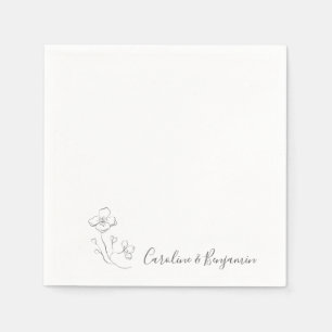Servilleta De Papel Mínimo Black Floral Line Art Custom Wedding