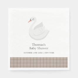 Servilleta De Papel Mínimo Cisne Moderno Plaid Gingham Boy Baby Shower
