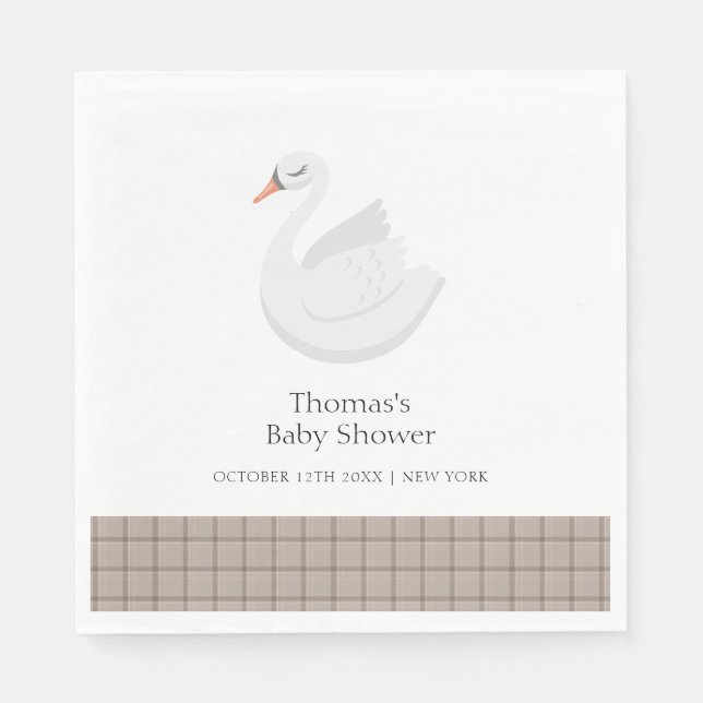 Servilleta De Papel Mínimo Cisne Moderno Plaid Gingham Boy Baby Shower (Anverso)