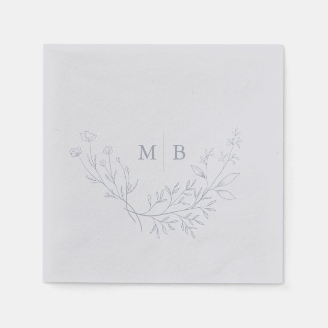 Servilleta De Papel Mínimo Dusty Azul Azul Monograma Boda (Anverso)