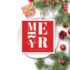 Servilleta De Papel Mínimo Elegante Rojo Blanco Brillante Feliz Navida